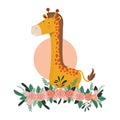 Cute and adorable giraffe with floral decoration