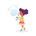 Cute girl having fun playing with soap bubbles, vector illustration isolated. Royalty Free Stock Photo