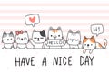 Cute Adorable Hand drawn Baby cat kitten family greeting cartoon doodle wallpaper cover