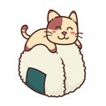 Cute Adorable Happy Brown Cat Eat Rice Ball Japan Food cartoon doodle vector illustration flat design