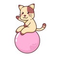 Cute Adorable Happy Brown Cat Play Big Pink Ball cartoon doodle vector illustration flat design Royalty Free Stock Photo