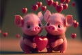 Cute cartoon baby pig piglets Valentines day Royalty Free Stock Photo