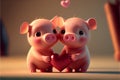 Cute cartoon baby pig piglets Valentines day Royalty Free Stock Photo