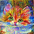 Cute Adorable Impressionist Goofy Fluffy Kitten Portrait Painting