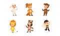 Cute Adorable Kids Wearing Animal Costumes Set, Sheep, Squirrel, Bear, Lion, Dog, Bee Cartoon Vector Illustration Royalty Free Stock Photo