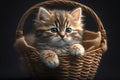 Cute Adorable kitten Cat Realistic Portrait in a Basket Domestic Pet Generative AI