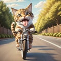 Cute and adorable little animation cat riding bike. Generative AI