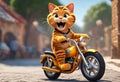 Cute and adorable little animation cat riding bike. Generative AI