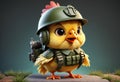 Cute and adorable little baby chicken wearing military suit. Generative AI Royalty Free Stock Photo