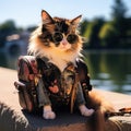 Adorable little calico cat who moonlights as a photographer Generative AI