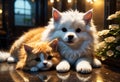 Cute and adorable little fluffy cat and dog. Generative AI