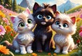 Cute and adorable little fluffy cats on meadow. Generative AI Royalty Free Stock Photo