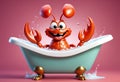 Cute and adorable little lobster taking bath in bathtub. Generative AI Royalty Free Stock Photo