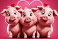 Cute and adorable little piggies with heart. Generative AI