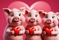 Cute and adorable little piggies with heart. Generative AI