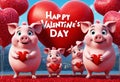 Cute and adorable little piggies with heart. Generative AI