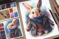 Cute adorable little rabbit watercolor