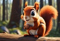 Cute and adorable little squirrel holds a hazelnut in paws. Generative AI