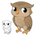 Cute Adorable Owl Standing with Line Art Drawing Royalty Free Stock Photo