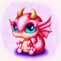 Cute and adorable Pink Baby Dragon with wings sitting looking up with sad eyes Royalty Free Stock Photo