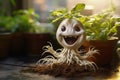 Cute, adorable screaming mandrake root, showcasing its characteristic human-like appearance. Cartoon style character