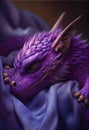 Cute adorable sleeping purple baby dragon