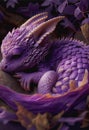 Cute adorable sleeping purple baby dragon