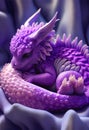 Cute adorable sleeping purple baby dragon