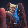 Smallest micro fluffy cat in the world in ones hand