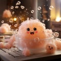 Cute and adorable soap bubbles display smiling and laughing faces