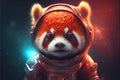 Space tourist explorer Red Panda bear in an orange spacesuit suit