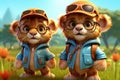 a cute adorable two baby lions in nature rendered in the style of children-friendly cartoon animation fantasy style created by AI