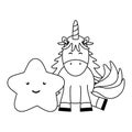 Cute adorable unicorn with star kawaii fairy characters