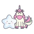 Cute adorable unicorn with star kawaii fairy characters