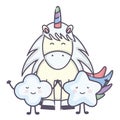 Cute adorable unicorn with star kawaii fairy characters