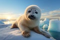 Cute and adorable white baby harp seal