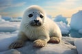 Cute and adorable white baby harp seal