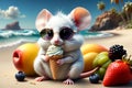 cute adorable white mouse holding popsicle Royalty Free Stock Photo