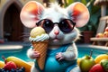cute adorable white mouse holding popsicle