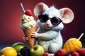 cute adorable white mouse holding popsicle