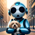 Cute robot with his pet dog - ai generated image