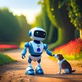 Cute robot with his pet dog - ai generated image Royalty Free Stock Photo