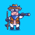 cute adventurous cow cartoon illustration