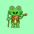 cute adventurous frog cartoon illustration