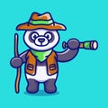 cute adventurous panda cartoon illustration