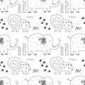 Cute africa doodle line jungle animals seamless pattern. Vector hand drawn illustration. EPS