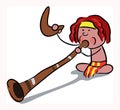 Cute African aboriginal boy plays didgeridoo stock illustration