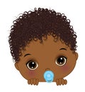 Cute African American Baby Boy Playing Peekaboo. Vector Peek a Boo Black baby Boy Royalty Free Stock Photo