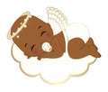 Vector Cute Angel Boy in White Diaper Sleeping on the Cloud Royalty Free Stock Photo