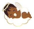 Vector Cute Angel Boy in White Diaper Sleeping on the Cloud Royalty Free Stock Photo